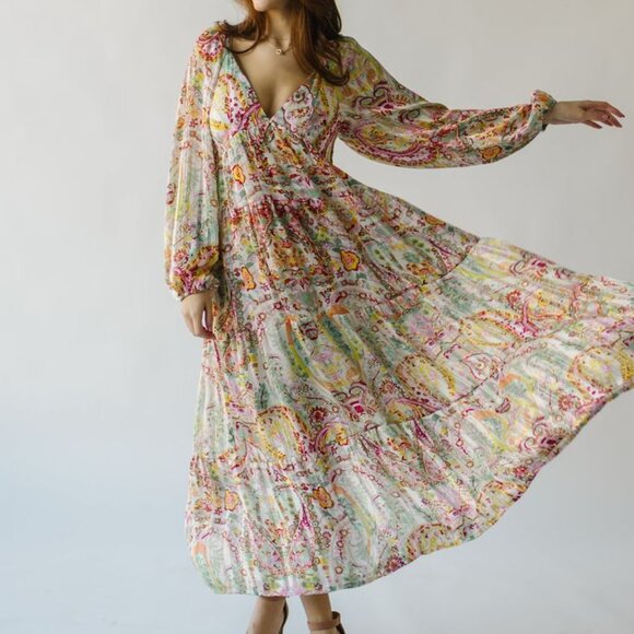 Piper & Scoot Dresses & Skirts - Vibrant Paisley Maxi Dress with Long Sleeves